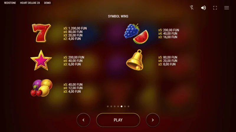 Heart Deluxe 2x – Paytable na may lumalawak na wild na puso